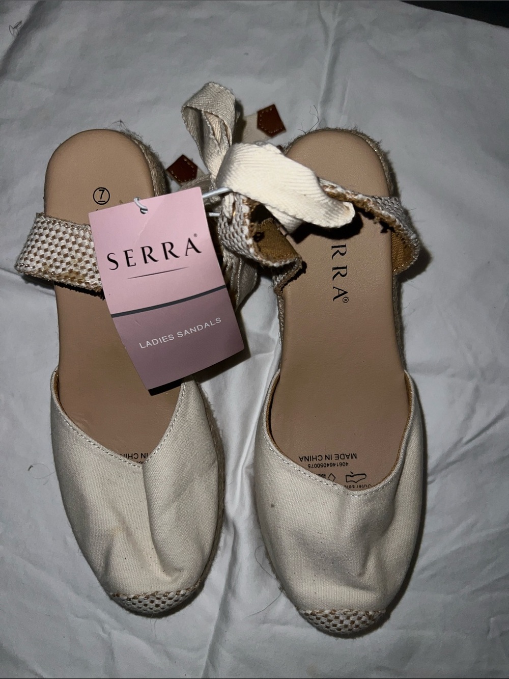 Serra Cream Canvas Espadrille Sandals with Ankle Tie